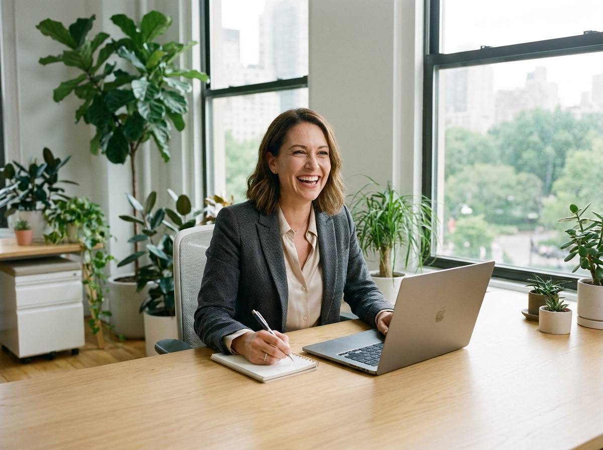 Une conseillère professionnelle au bureau, accueillante et compétente.